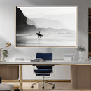 Surfer Beach Wall Art – Framed Black White Ocean Canvas