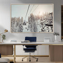 Frosty Pines Wall Art Canvas Print – Framed Cozy Cabin Ski