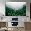 Misty Green Forest Canvas Print – Framed Serene Foggy Pine