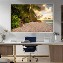 Tropical beach sunset, palm trees, white sand, ocean waves, by MyGreatCanvas | Canvas Wall Art Prints | Photo Prints & Wall Decor