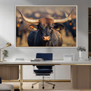 Majestic bull head close-up, long curved horns, detailed fur by MyGreatCanvas | Canvas Wall Art Prints | Photo Prints & Wall Decor