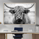 Black White Highland Cow Wall Art Canvas Print