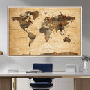 Push Pin World Map Canvas Print – Travel Tracker Wall Art