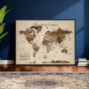 Large Custom World Map Canvas – Custom Framed Push Pin