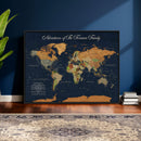 Custom Push Pin World Map Wall Art Canvas Print – Personalized Travel Tracker with Pins Framed Large for Home and Office Decor