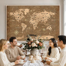 Custom Push Pin World Map Wall Art Canvas Print – Personalized Travel Tracker with Pins Framed Large for Home and Office Decor
