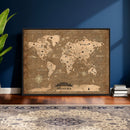 Custom Push Pin World Map Wall Art Canvas Print – Personalized Travel Tracker with Pins Framed Large for Home and Office Decor