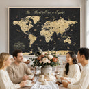 Custom Push Pin World Map Wall Art Canvas Print – Personalized Travel Tracker with Pins Framed Large for Home and Office Decor