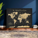 Custom Push Pin World Map Wall Art Canvas Print – Personalized Travel Tracker with Pins Framed Large for Home and Office Decor