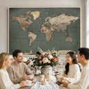 Rustic Black and Wood World Map Canvas Wall Art – Framed