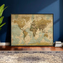 Vintage World Map Wall Art Canvas Print, Detailed World Map