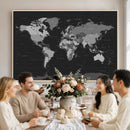 Black World Map Wall Art Canvas Print – Detailed Map of the