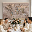 Grunge World Map Canvas Wall Art - Vintage Aged World Map