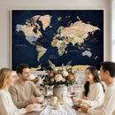 Minimalist World Map Canvas Wall Art - Watercolor Blue and