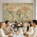 World Map Wall Art Canvas Print, Rustic Map Print, Framed