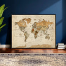 Vintage World Map Canvas Print – Framed Rustic Detailed Map