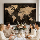 Brown World Map Canvas Print – Modern Travel Map Wall Art,