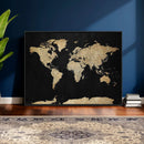 Beige World Map Canvas Wall Art Print, Minimal Black and
