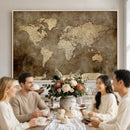 Dark Vintage World Map Canvas Wall Art Print, Antique Map