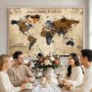 Rustic Watercolor World Map Canvas Wall Art – Framed Travel