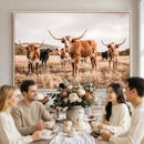 Texas Longhorn Cattle Wall Art Canvas Print, Sepia Western