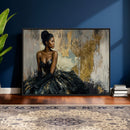 Black Woman Canvas Wall Art — Black Gold Gown Fashion Print by MyGreatCanvas | Canvas Wall Art Prints | Photo Prints & Wall Decor