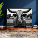 Black White Texas Longhorn Bull Canvas Wall Art, Western Ranch Cattle Photography Print, Rustic Farmhouse Cowboy Decor Artwork by MyGreatCanvas | Canvas Wall Art Prints | Photo Prints & Wall Decor
