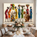 African Folk Art Canvas Wall Art, Colorful African Women Village Painting Print, Tribal Ethnic Home Decor, Vibrant African Art, Living Room