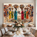African Folk Art Canvas Wall Art, Colorful African Women Village Painting Print, Tribal Ethnic Home Decor, Vibrant African Art, Living Room