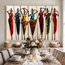 African Folk Art Canvas Wall Art, Colorful African Women Village Painting Print, Tribal Ethnic Home Decor, Vibrant African Art, Living Room