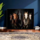 Horse Wall Art Canvas Print, Wild Horses Portrait Photography, Dramatic Equestrian Decor, Black Brown White Horse Herd, Rustic Ranch Art