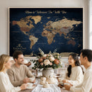Framed Custom World Map Canvas Print - Deep Blue World Map