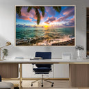 Framed Tropical Sunset Art Canvas Print