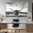 Longhorn Black and White Wall Art – Rustic Western Bull