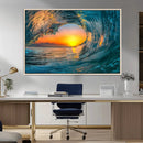Ocean Wave Sunset Wall Art | Large Coastal Wave Canvas Print
