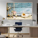 Seashells on Rustic Wooden Background, Seashells Wall Art