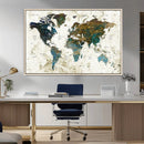 Vintage World Map Wall Art Canvas Print, Framed Rustic Earth