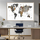 Modern Metallic World Map Canvas Wall Art – Framed