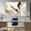 Gold Waves on Pure White Canvas – Gold Abstract Art for