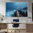 Stormy Night at Beach Pier Oil Painting Large Wall Art