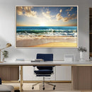 Golden Sunset Beach Triptych Canvas Wall Art for Living Room