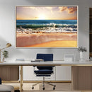 Sunset Beach Wall Art - 3-Panel Framed Canvas Print, Ready