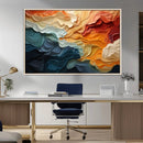 Blue Orange Abstract Wave Wall Art Canvas Print, Framed Blue