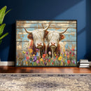 Cute Highland Cow Canvas Wall Art - Rustic Farmhouse Decor