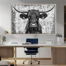 Abstract Longhorn Bull Wall Art Canvas Print - Rustic Texas