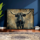 Texas Longhorn Bull Wall Art – Framed Rustic Cow Canvas