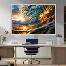 Ocean Wave at Sunset Canvas Wall Art – Vibrant Coastal Beach
