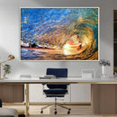 Ocean Wave at Sunset Canvas Wall Art – Vibrant Coastal Beach