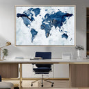 Modern Blue World Map Canvas Print – Framed Wall Art, by MyGreatCanvas | Canvas Wall Art Prints | Photo Prints & Wall Decor