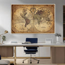 Vintage World Map Wall Art Canvas – Antique Style Push Pin